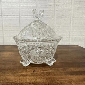 Hofbauer Byrdes Collection Lead Crystal Etched Birds Candy Bowl W/ Lid. 6"